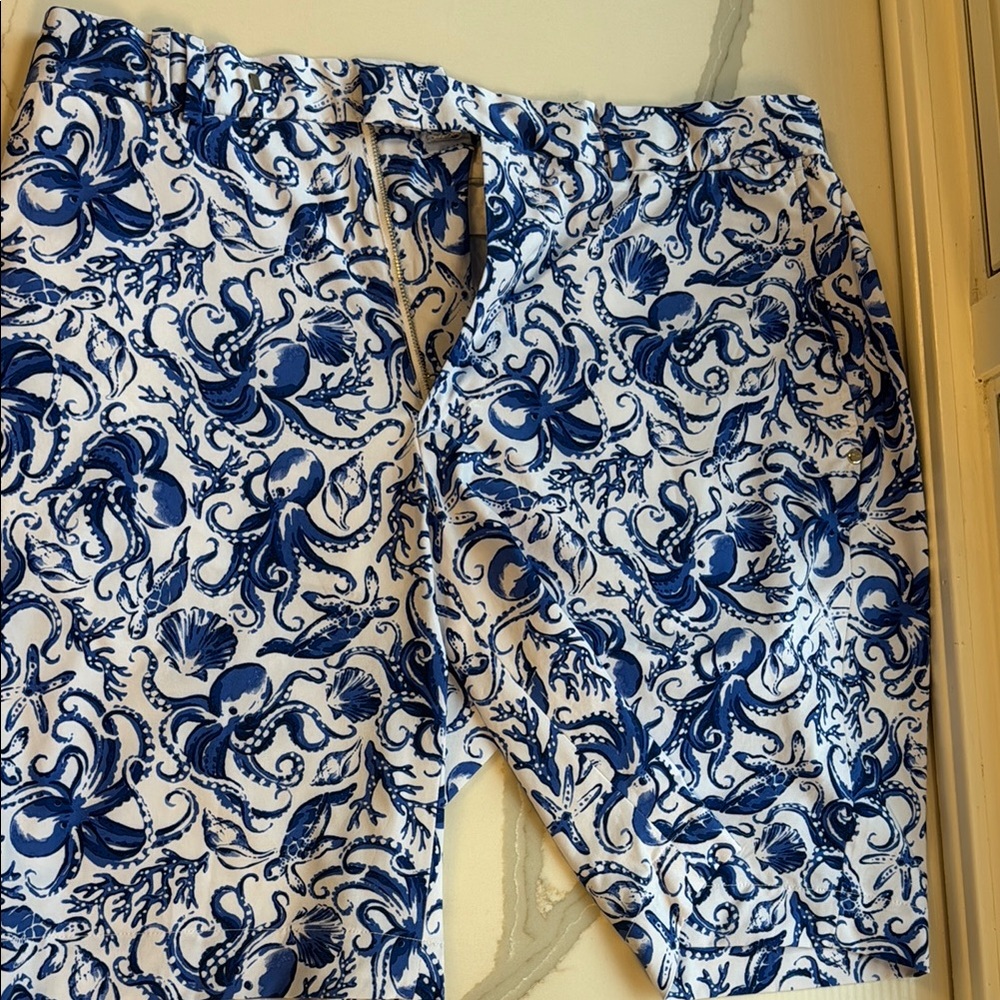 RLX Ralph Lauren Blue and White Octopus Print Hybrid Shorts